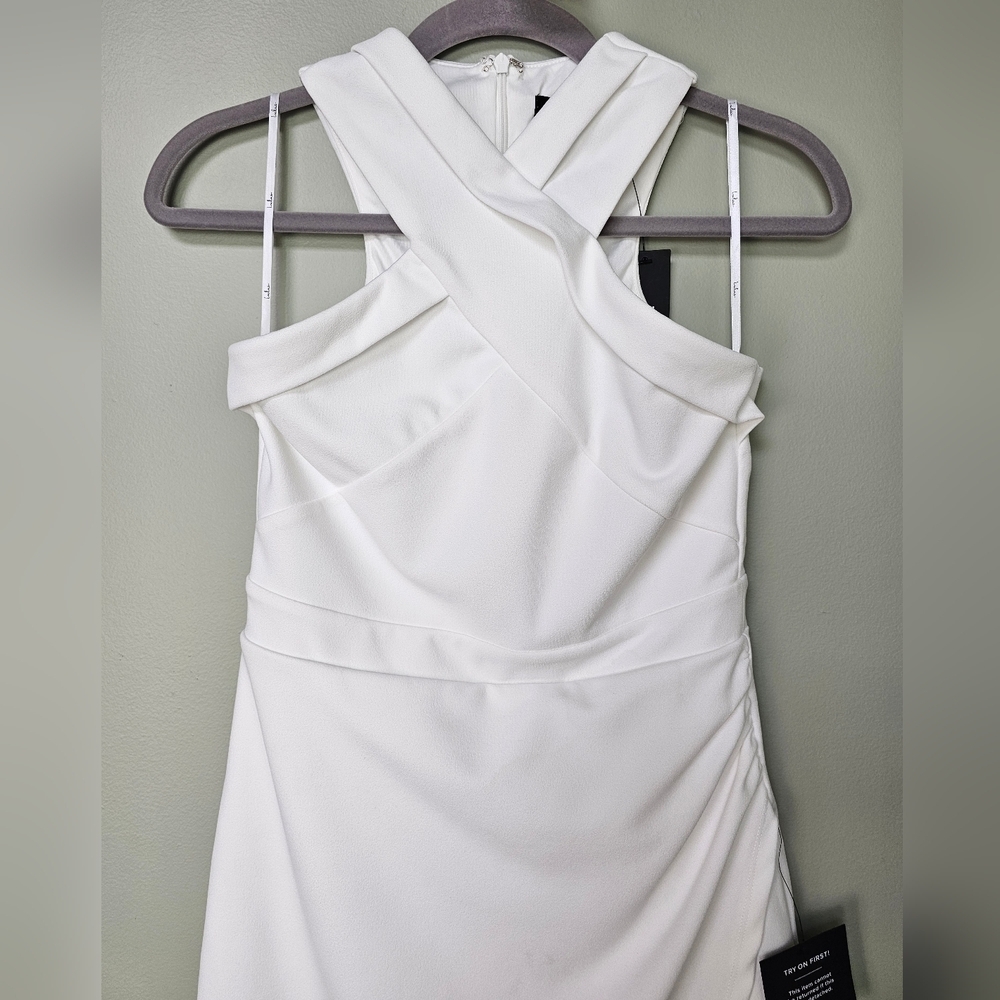 Lulus Headed to Cocktail Hour White Halter Tulip Mini Dress, Size Small - Picture 9 of 15